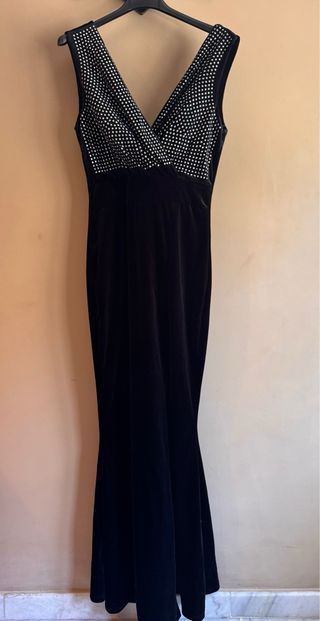 Vestido largo terciopelo con pedrería