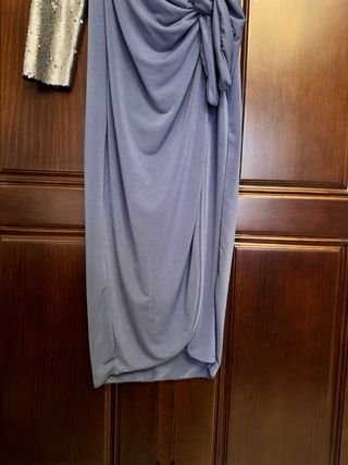 Vestido fiesta asimétrico plateado y azul jeans