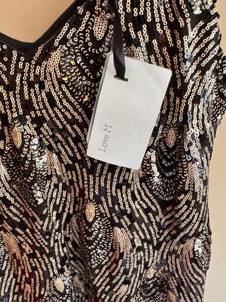 Vestido fiesta lentejuelas negro y dorado Talla M