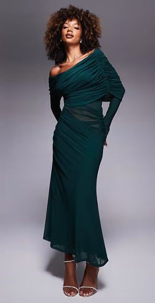 Vestido largo verde botella manga larga