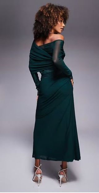 Vestido largo verde botella manga larga