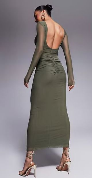 Vestido largo caqui manga larga