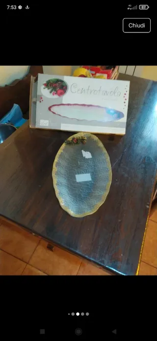 Vassoio portata in vetro decorato oro