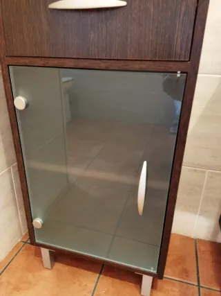Mueble auxiliar baño madera y cristal
