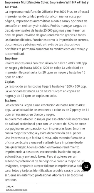 Impresora HP OfficeJet Pro 8600 Negra