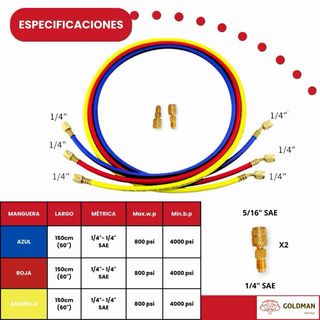 Kit Manómetros A/A 3 Mangueras Goldman adaptadores