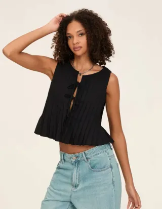 Blusa negra moderna con lazos Talla L