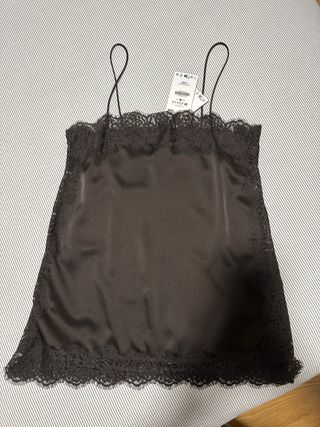 Top Satén Encaje Marrón Talla M