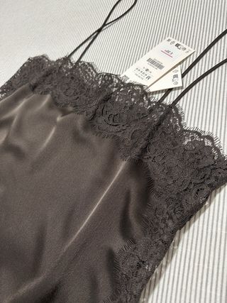 Top Satén Encaje Marrón Talla M