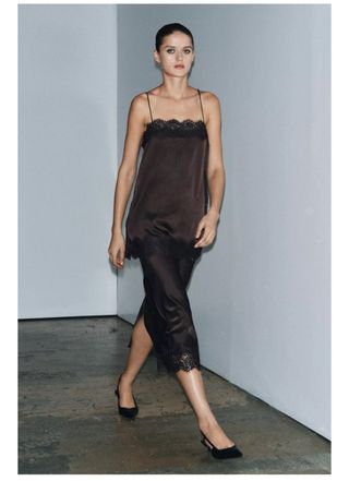 Top Satén Encaje Marrón Talla M