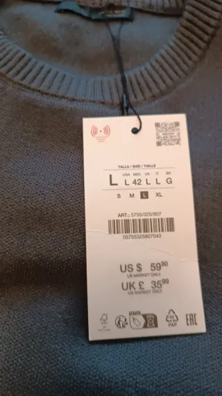 Jersey Zara Hombre Talla L Gris