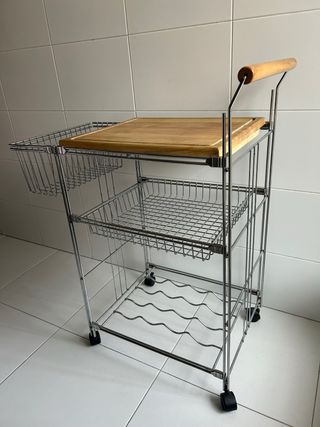 Carro Cocina Metálico con Tabla Madera