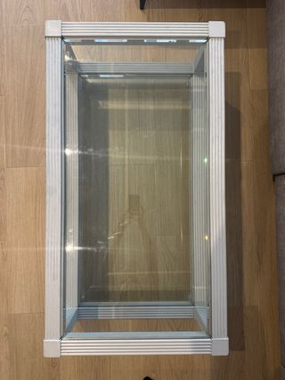 Mesa de centro cristal y madera maciza gris