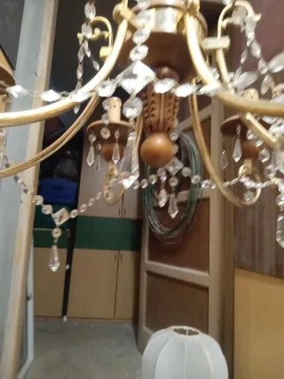 Lampadario vintage legno e ottone