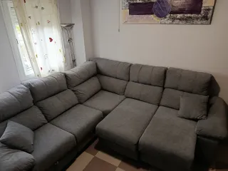 Sofá rinconera gris tela