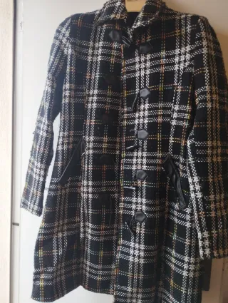 Abrigo cuadros negro multicolor