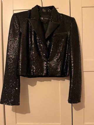 Blazer Zara Lentejuelas Negro Corto