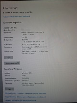 PC All in One Acer C22-860 21,5