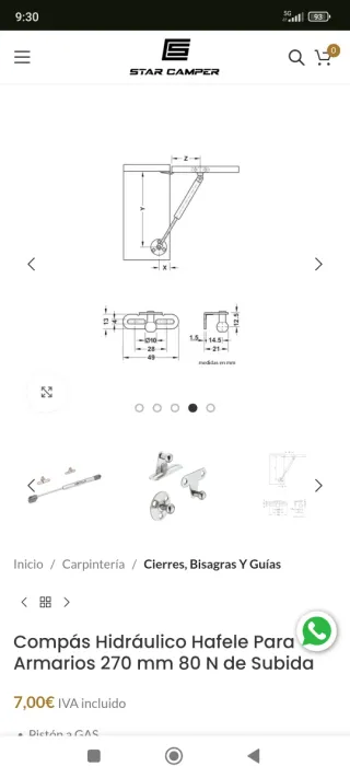 Compás Hidráulico Hafele 270mm 80N