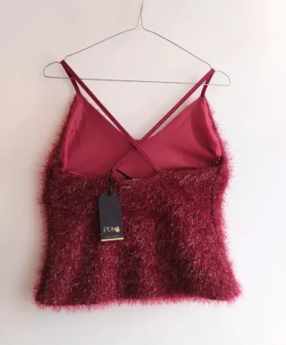 Top Shaggy Glam Glitterato Bordeaux,tg S, nuovo