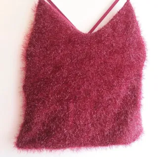 Top Shaggy Glam Glitterato Bordeaux,tg S, nuovo