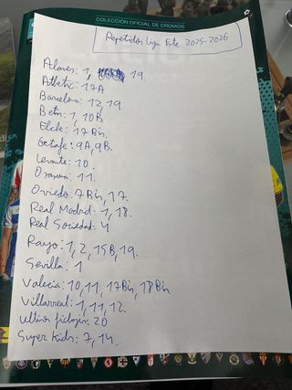 Cromos Repetidos Liga Este 2025-2026