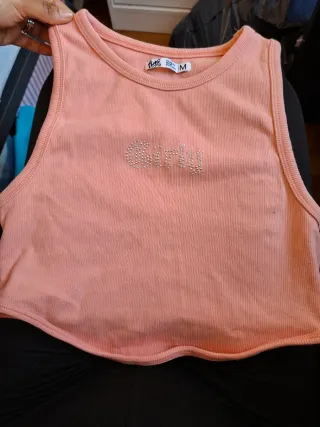 Top corto rosa Polinesia con pedrería