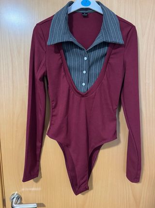 Body manga larga cuello camisero