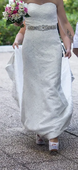 Vestido de Novia Encaje Blanco con Cinturón