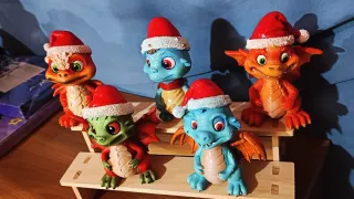 PROMOZIONE DI NATALE Set 5 Draghi Natalizi Resina