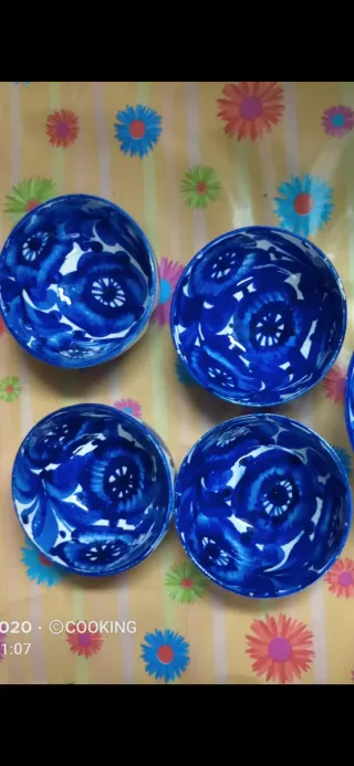 Juego Macedonia Cerámica Azul Flores