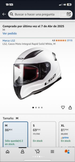 Casco LS2 Talla M Blanco