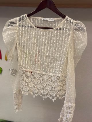 Body Zara Blanco Encaje Transparente