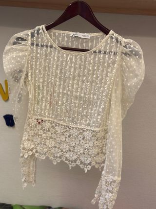 Body Zara Blanco Encaje Transparente