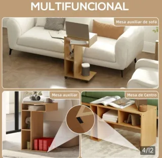 Mesa auxiliar  Para Sofá  En Forma De C Con Ruedas