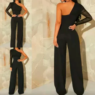 Mono negro elegante con manga de malla