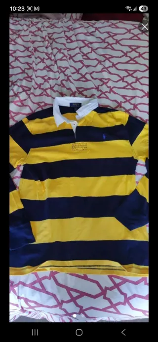 Polo Ralph Lauren Rayas Azul y Amarillo Xl niño