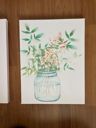 Set di 3 quadri su tela con fiori e vasi