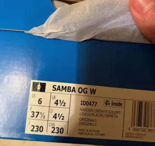 Adidas Samba OG Maroon Gold Metallic talla 37.5