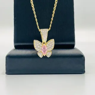 COLGANTE MARIPOSA PEQUEÑA ROSA. Oro 18k.