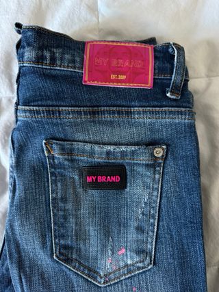 Vaqueros My Brand Azules Desgastados Detalles Rosa