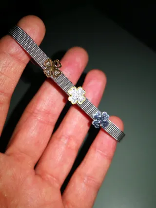 Pulsera tres tréboles acero inoxidable, plateafo,