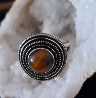 Anillo Plata de Ley 925 y Ojo de Tigre - Talla 17