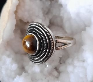Anillo Plata de Ley 925 y Ojo de Tigre - Talla 17