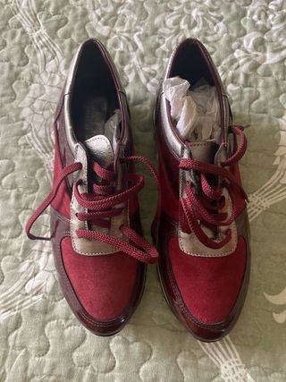 Zapatos de cordones rojos y plateados