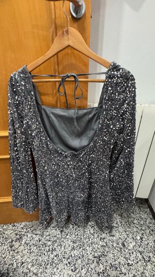 Vestido fiesta lentejuelas plateado talla m/l