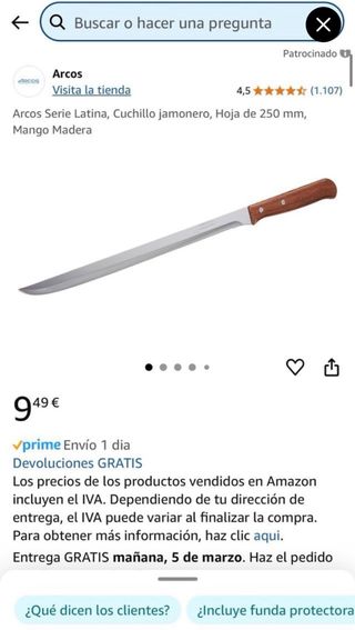 Cuchillo Jamonero Arcos NUEVO! mango de madera