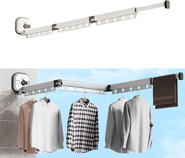 Tendedero retráctil, perchero de pared con ventosa, plegable, con gancho y toallero
