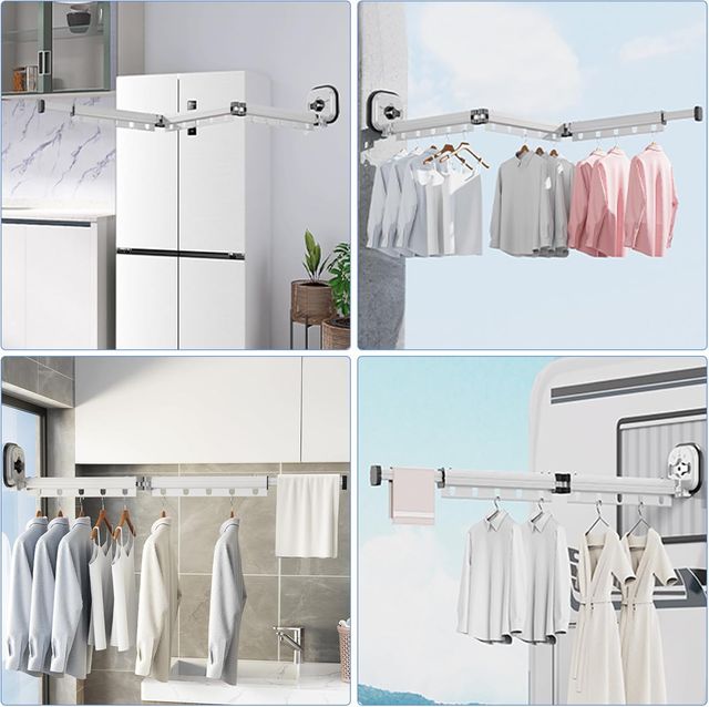 Tendedero retráctil, perchero de pared con ventosa, plegable, con gancho y toallero