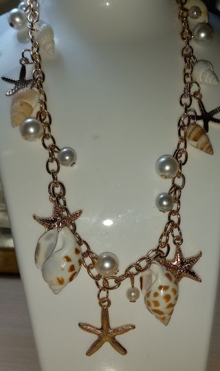 Collar Mar Estrellas Conchas Perlas Oro